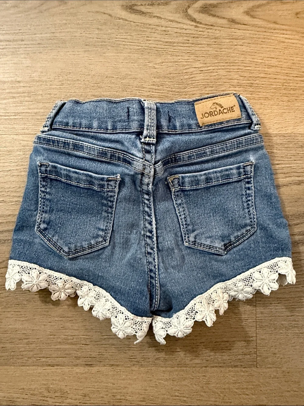 Jordache Blue Denim Shorts with White Crochet Trim